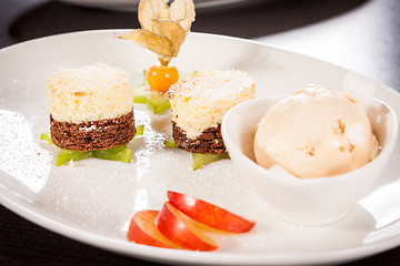 Image showing Gourmet coffee blanc mange with gooseberry