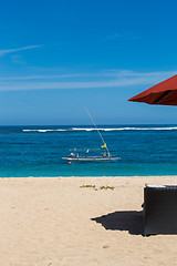 Image showing Beach umbrellas on a beautiful beach in Bali