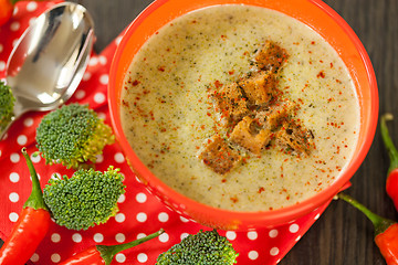 Image showing Bowl of chili pepper and broccoli soup