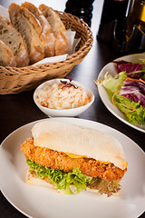 Image showing Burger with golden crumbed chicken breast