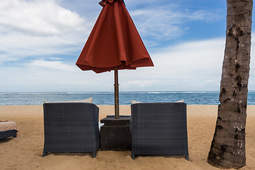 Image showing Beach umbrellas on a beautiful beach in Bali