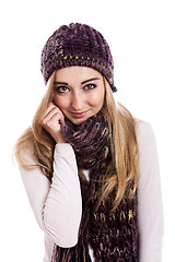 Image showing Beautiful female model wearing beanie and scarf