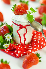 Image showing Fresh strawberries with healthy yogurt