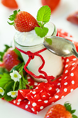 Image showing Fresh strawberries with healthy yogurt