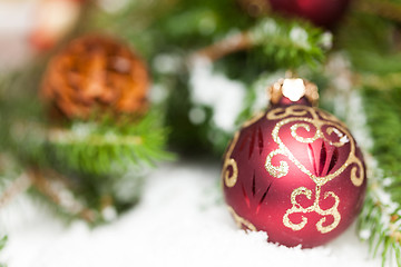 Image showing Christmas background with baubles and craft