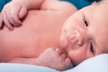 Image showing Small infant wrapped in knitted fabric