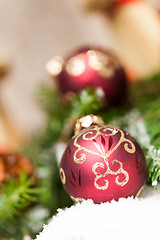 Image showing Christmas background with baubles and craft