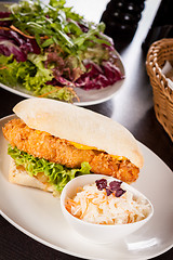 Image showing Burger with golden crumbed chicken breast