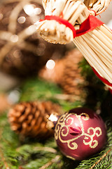 Image showing Red Christmas balls with pine cones