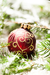 Image showing Christmas background with baubles and craft