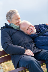 Image showing happy senior couple relaxing together in the sunshine