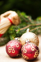 Image showing Christmas background with baubles and craft