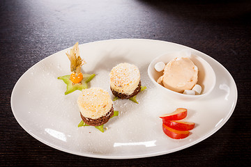 Image showing Gourmet coffee blanc mange with gooseberry