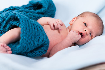 Image showing Small infant wrapped in knitted fabric
