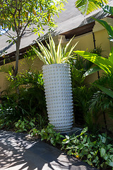 Image showing Ornate column in formal Balinese garden