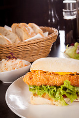 Image showing Burger with golden crumbed chicken breast