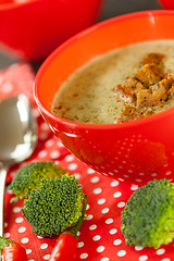 Image showing Bowl of chili pepper and broccoli soup