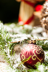 Image showing Christmas background with baubles and craft