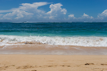 Image showing Beautiful tropical beach with lush vegetation