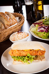 Image showing Burger with golden crumbed chicken breast