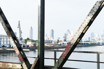 Image showing Empty railroad tracks on scale bridge