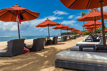 Image showing Beach umbrellas on a beautiful beach in Bali