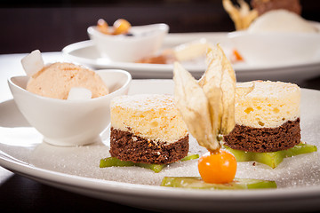 Image showing Gourmet coffee blanc mange with gooseberry