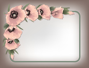 Image showing Pink poppies floral frame, vector