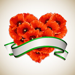 Image showing Flower heart of red poppies with ribbon.