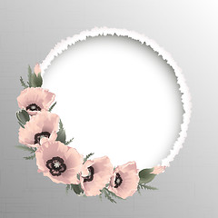 Image showing Pink poppies floral round frame, vector