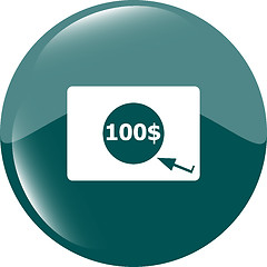 Image showing glossy money bag icon with dollars for web applications