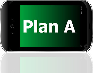 Image showing plan a word on smart mobile phone with blue screen