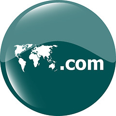 Image showing Domain COM sign icon. Top-level internet domain symbol with world map