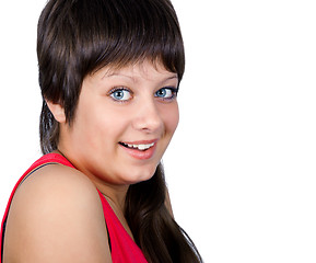 Image showing Smiling blue-eyed girl on a white background. portrait