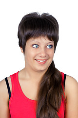 Image showing Smiling blue-eyed girl on a white background. portrait