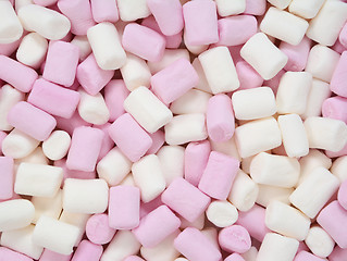 Image showing Pink and white mini marshmallows