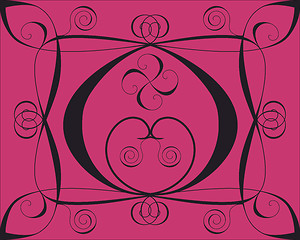 Image showing Design background with hearts and spirals on deep red