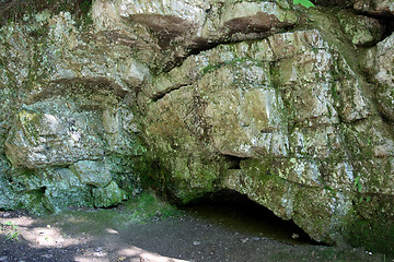 Image showing Little cave in a mossy rock