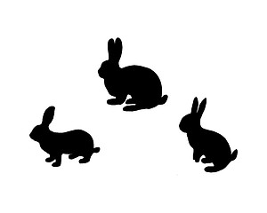 Image showing Black silhouette of three bunnys on white