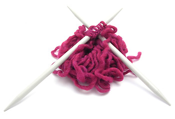 Image showing Knitting needels with wool