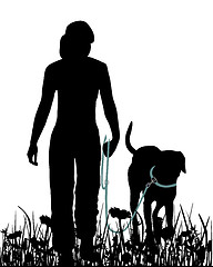 Image showing Walking with dog in the meadow