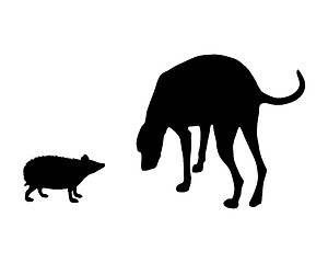 Image showing The black silhouettes of dog and hedgehog on white 