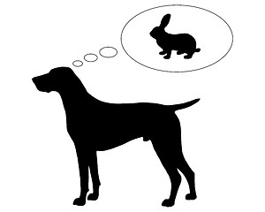 Image showing The black silhouette of a German Shorthaired Pointer dreaming of a bunny