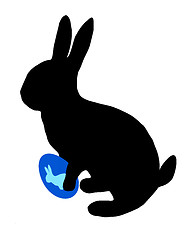 Image showing The black silhouette of a easter bunny with easter egg