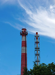 Image showing Two pipe plant on blue sky background