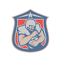 Image showing Metallic American Football Holding Ball Shield Retro