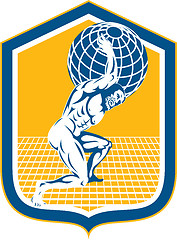 Image showing Atlas Carrying Globe on Shoulder Shield Retro