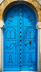 Image showing Traditional blue door from Sidi Bou Said in Tunisia