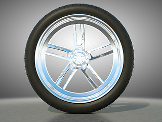 Image showing Automotive alloy wheel with tire 