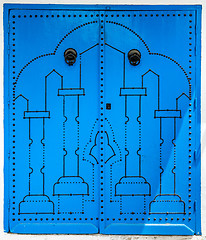 Image showing Blue door with traditional ornament as symbol of Sidi Bou Said